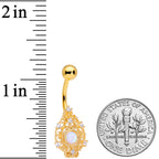 White Synthetic Opal Gold Tone Scrolling Oval Belly Ring