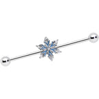 14G Clear CZ Gem Blue Snowflake Christmas Industrial Barbell 38mm