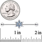 14G Clear CZ Gem Blue Snowflake Christmas Industrial Barbell 38mm
