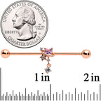 14G Pink Gem Rose Gold Tone Star Dangle Industrial Barbell 38mm
