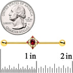 14G Red Gem Gold Tone Rich Regal Rhombus Industrial Barbell 38mm