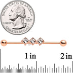 14G Clear Gem Rose Gold Hue Triple Rhombus Industrial Barbell 38mm