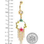Clear Pink Gem Gold Tone Pink Blue Star Chain Dangle Belly Ring