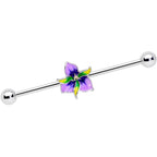 14G Clear Gem Exotic Purple Flower Industrial Barbell 38mm