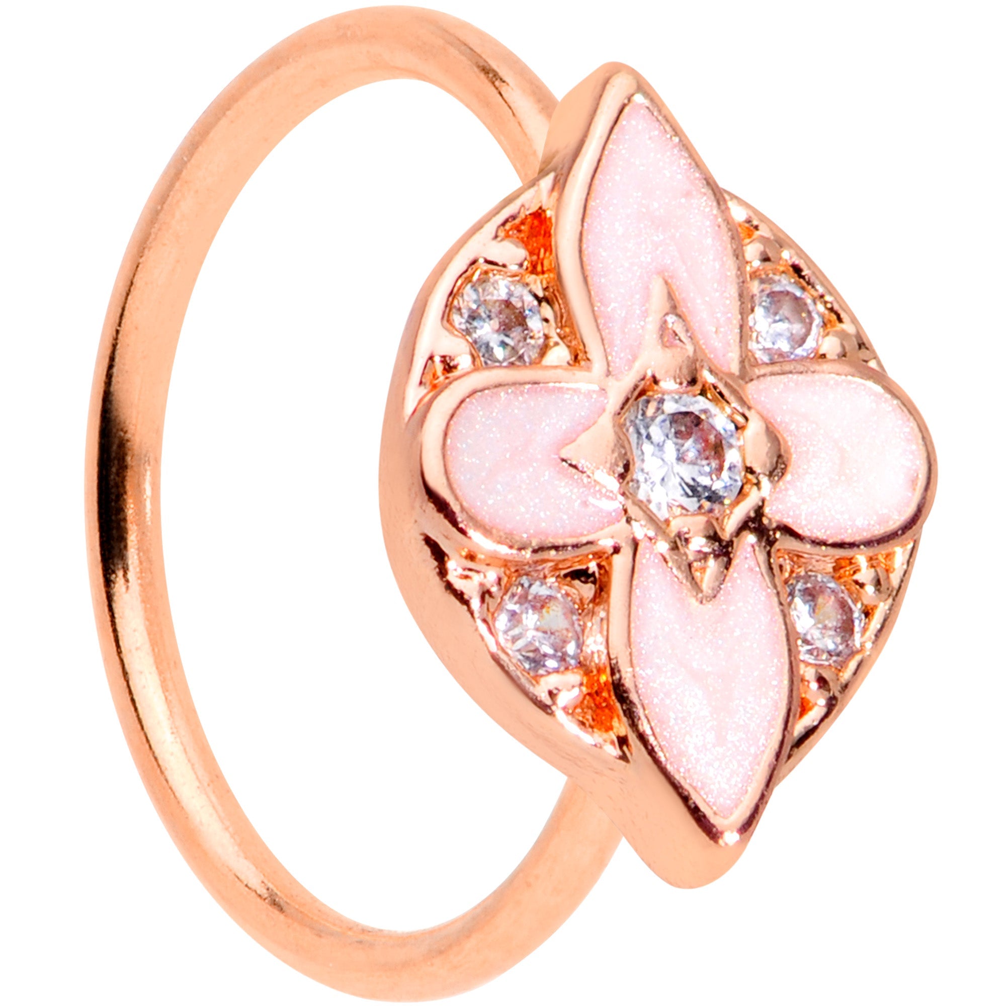 20G 5/16 Clear Gem Rose Gold Tone Pink Cross Nose Hoop