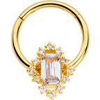 16G 3/8 Clear CZ Gem Gold Hue Regal Rectangle Hinged Segment Ring