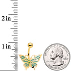 Gold Tone Green Inlay Butterfly Belly Ring