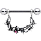 14G 9/16 Pink Gem Abstract Bow Butterfly Dangle Nipple Ring Set