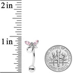Pink Clear Gem Loop Butterfly Top Mount Belly Ring