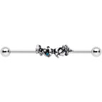 14G Blue Gem Butterfly Array Flower Industrial Barbell 38mm
