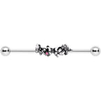 14G Pink Gem Butterfly Array Flower Industrial Barbell 38mm