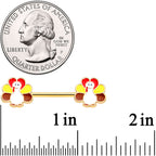 14G 9/16 Gold Tone Turkey Thanksgiving Barbell Nipple Ring Set