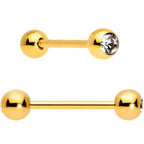 Clear Gem Gold Tone Heart Rainbow Matte Barbell Tongue Ring Set of 4