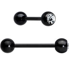 Clear Gem Black Red Glitter Heart Stripes Barbell Tongue Ring Set of 4