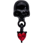 18G 1/4 Red CZ Gem Heart Black Skull Halloween L Shape Nose Ring