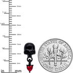 18G 1/4 Red CZ Gem Heart Black Skull Halloween L Shape Nose Ring