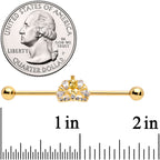 14G Clear CZ Gem Gold Tone Lavish Crown Industrial Barbell 38mm