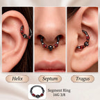 16G 3/8 Red Clear CZ Gem Black Skull Halloween Hinged Segment Ring