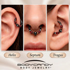 16G 3/8 Red Clear CZ Gem Black Skull Halloween Hinged Segment Ring