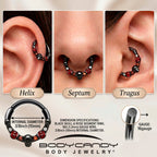 16G 3/8 Red Clear CZ Gem Black Skull Halloween Hinged Segment Ring
