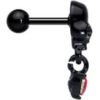 16G 1/4 Red CZ Gem Heart Black Skull Halloween Cartilage Earring