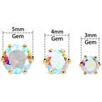 20G Aurora CZ Gem Gold Tone 3mm to 5mm Post Stud Earring Set of 3