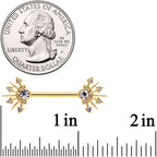 14G 5/8 Clear CZ Gem Gold Hue Elegant Crest Barbell Nipple Ring Set