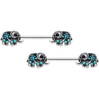 14G 9/16 Aqua Orb Curvy Elephant Barbell Nipple Ring Set