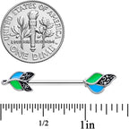 14G 9/16 Filigree Blue Green Leaves Barbell Nipple Ring Set