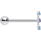 White Synthetic Opal Floral Web Barbell Tongue Ring