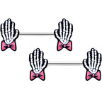 14G 9/16 Skeleton Hand Bow Halloween Barbell Nipple Ring Set