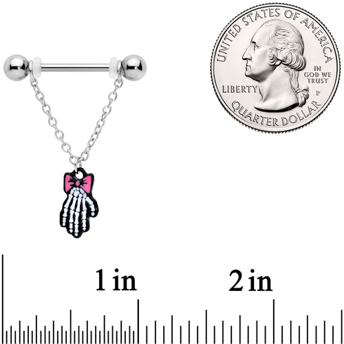14G 9/16 Skeleton Hand Halloween Chain Dangle Nipple Ring Set