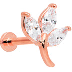 16G 5/16 Clear CZ Gem Rose Gold Tone Leaf Internal Thread Labret