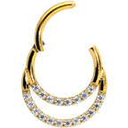 16G 5/16 Clear CZ Gem Gold Tone Double Row Hinged Segment Ring