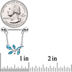 14G 9/16 Blue Gem Leaves of Love Chain Dangle Nipple Ring Set