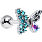 16G 1/4 Blue Gem Glam Butterfly Cartilage Tragus Earring