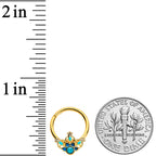 16G 3/8 Turquoise Gold Tone Opulent Flower Hinged Segment Ring