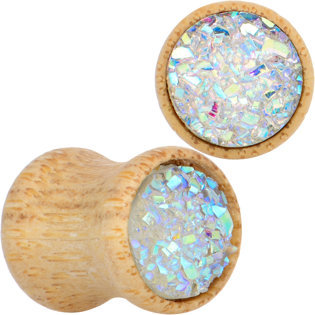 White Druzy Stone Wood Saddle Plug Set