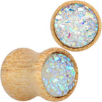 White Druzy Stone Wood Saddle Plug Set
