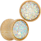 White Druzy Stone Wood Saddle Plug Set