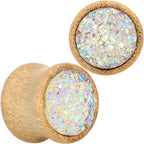 White Druzy Stone Wood Saddle Plug Set