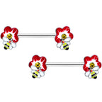 14G 9/16 Yellow Gem Queen Bee Flower Barbell Nipple Ring Set
