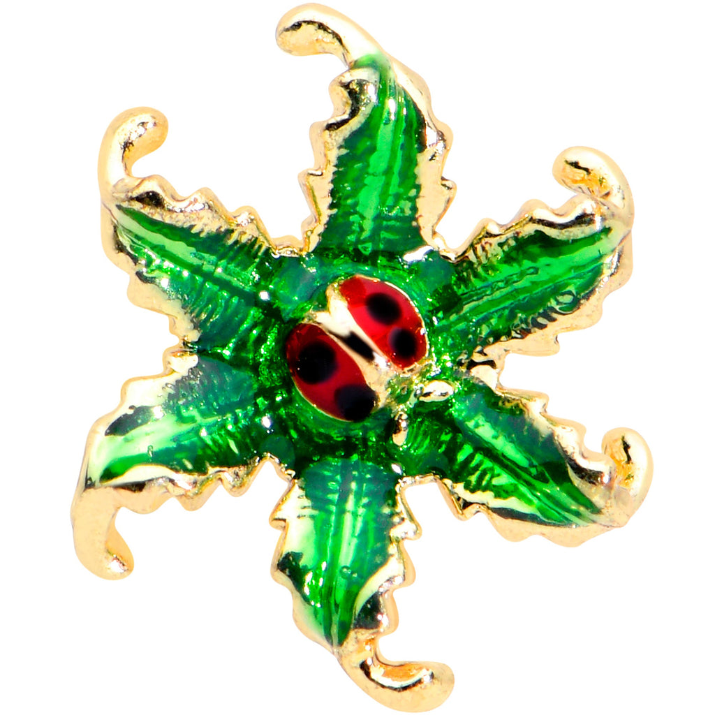16G 1/4 Gold Tone Tiny Ladybug Leaves Cartilage Tragus Earring