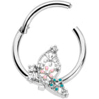 16G 3/8 Clear CZ Gem Abstract Butterfly Hinged Segment Ring