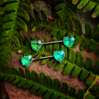 14G 9/16 Green CZ Gem Heart Valentines Day Nipple Ring Set