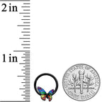 16G 3/8 Black Rainbow Pride Butterfly Hinged Segment Ring
