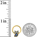 16G 3/8 Blue Gem Gold Tone Wide Eyed Owl Hinged Segment Ring