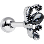 16G 1/4 Black Gem Abstract Bow Cartilage Tragus Earring