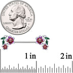 14G 9/16 Purple Red Flower in Flower Barbell Nipple Ring Set