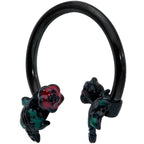 16G 3/8 Black Skeleton Flower Halloween Horseshoe Circular Barbell